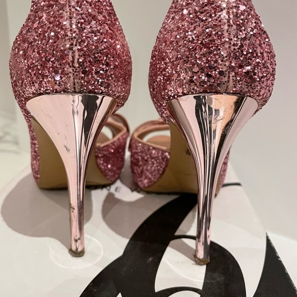 Nine West Pink sparkly peep toe heels with bow - Picture 3 of 16